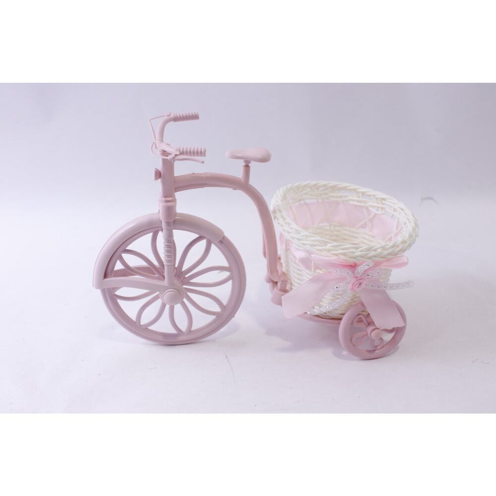 Pink Decorative Tricycle with a Straw Basket, Tabletop, Shelve, Home Decor,